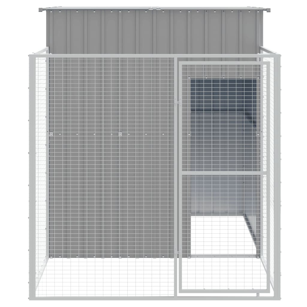 NNEVL Dog House with Run Light Grey 165x251x181 cm Galvanised Steel