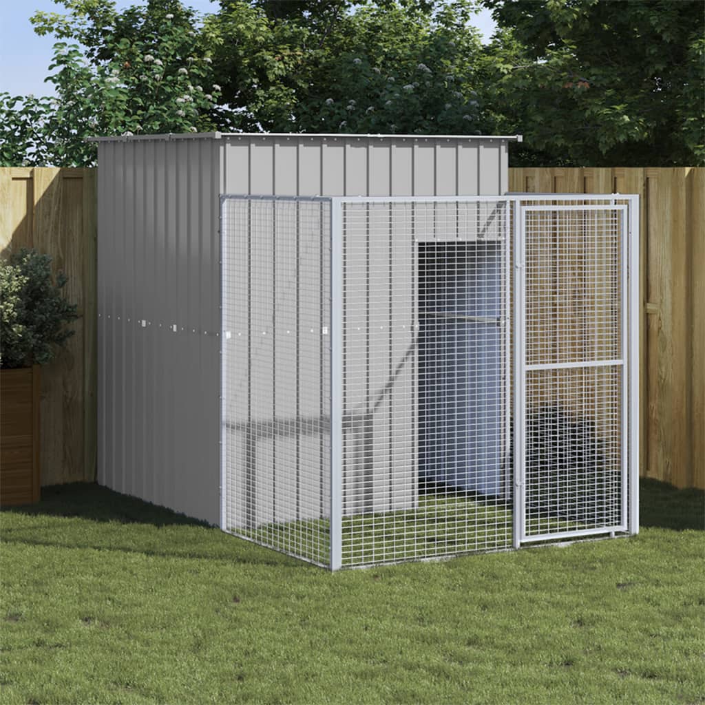 NNEVL Dog House with Run Light Grey 165x251x181 cm Galvanised Steel