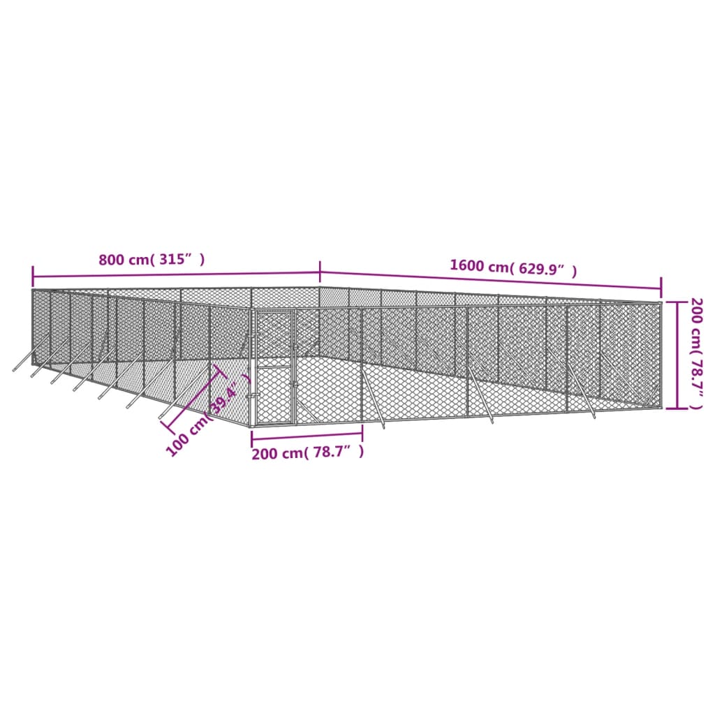 NNEVL Outdoor Dog Kennel Silver 8x16x2 m Galvanised Steel
