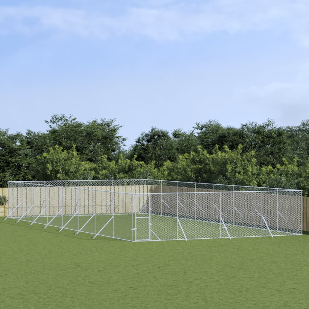 NNEVL Outdoor Dog Kennel Silver 8x16x2 m Galvanised Steel