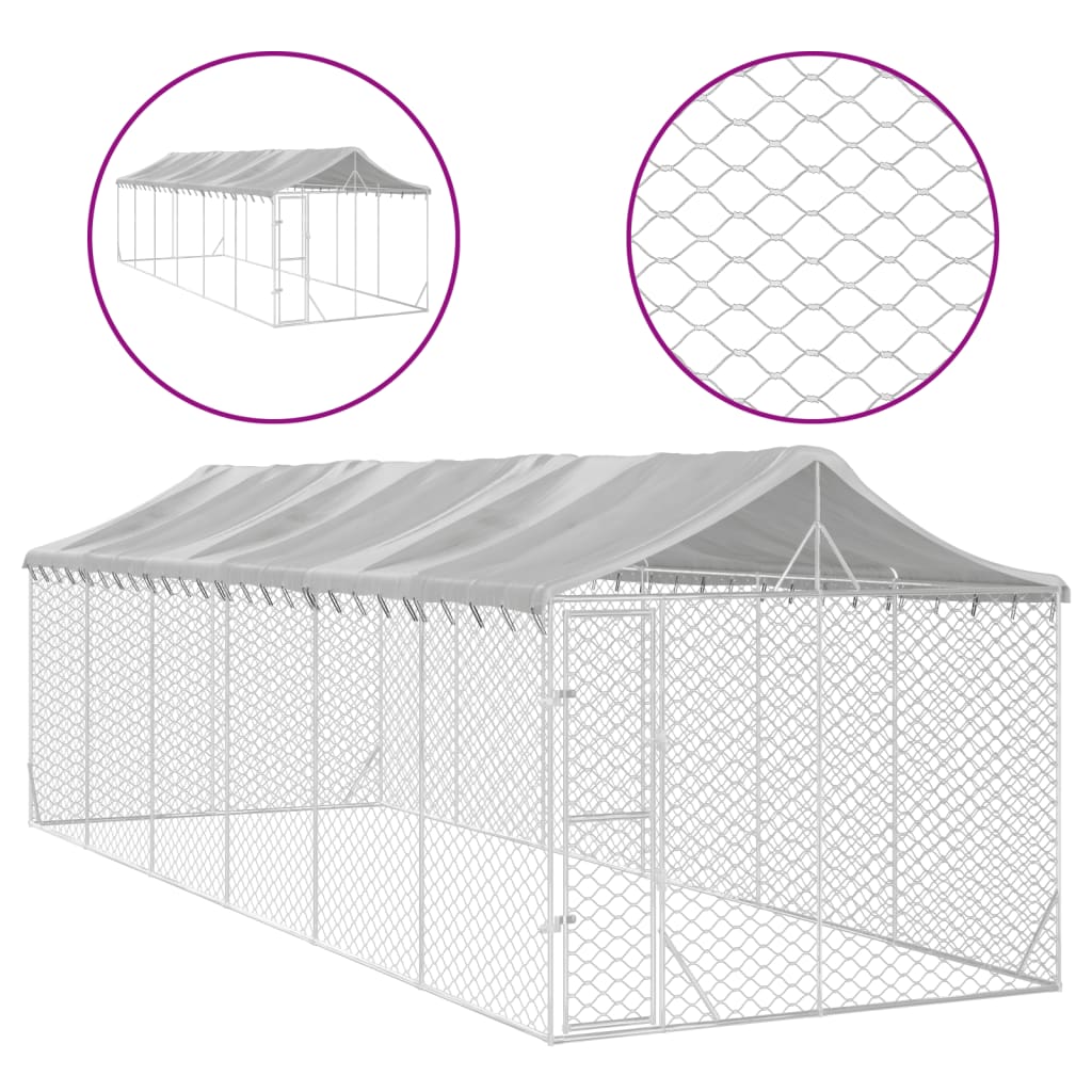 NNEVL Outdoor Dog Kennel with Roof Silver 3x9x2.5 m Galvanised Steel