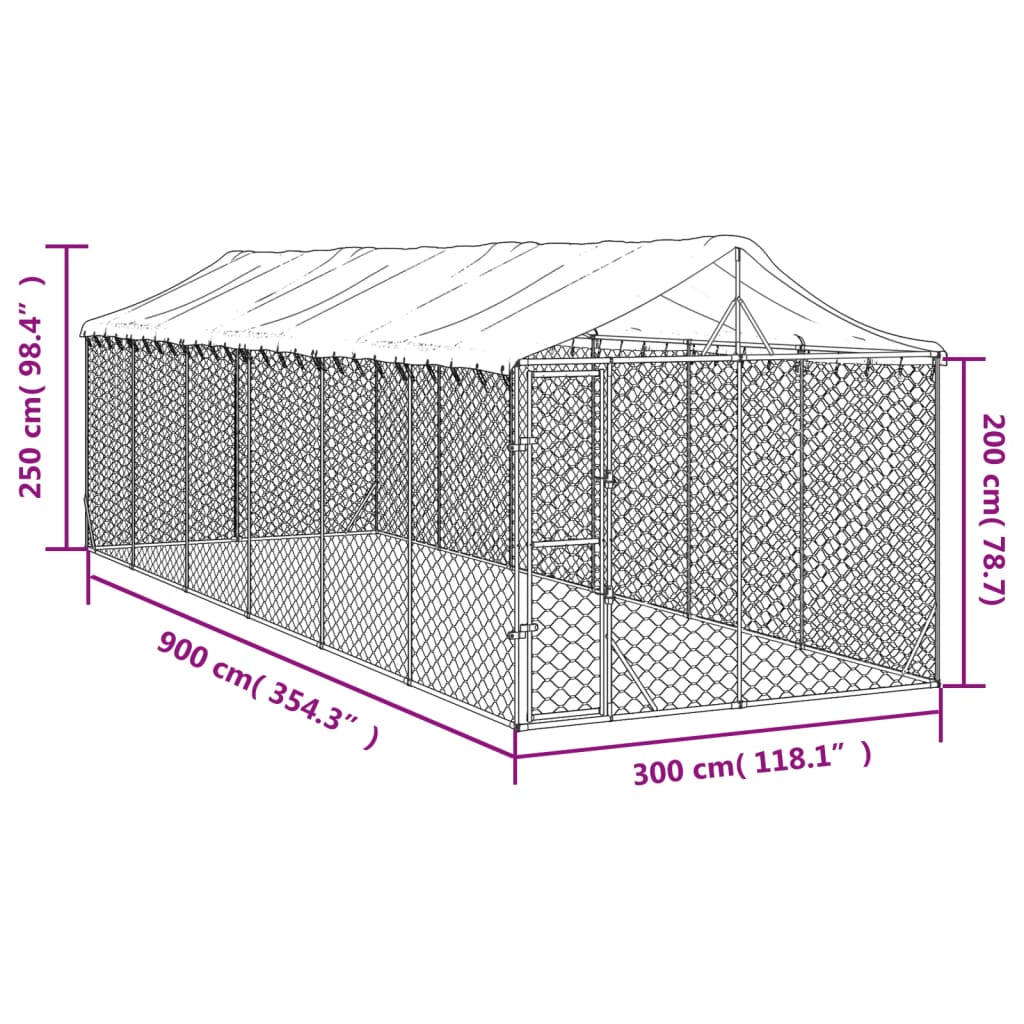 NNEVL Outdoor Dog Kennel with Roof Silver 3x9x2.5 m Galvanised Steel