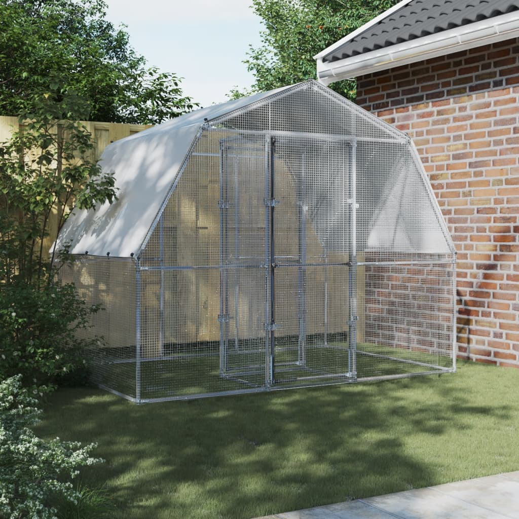 NNEVL Chicken Cages with Roof and Door Silver Galvanised Steel