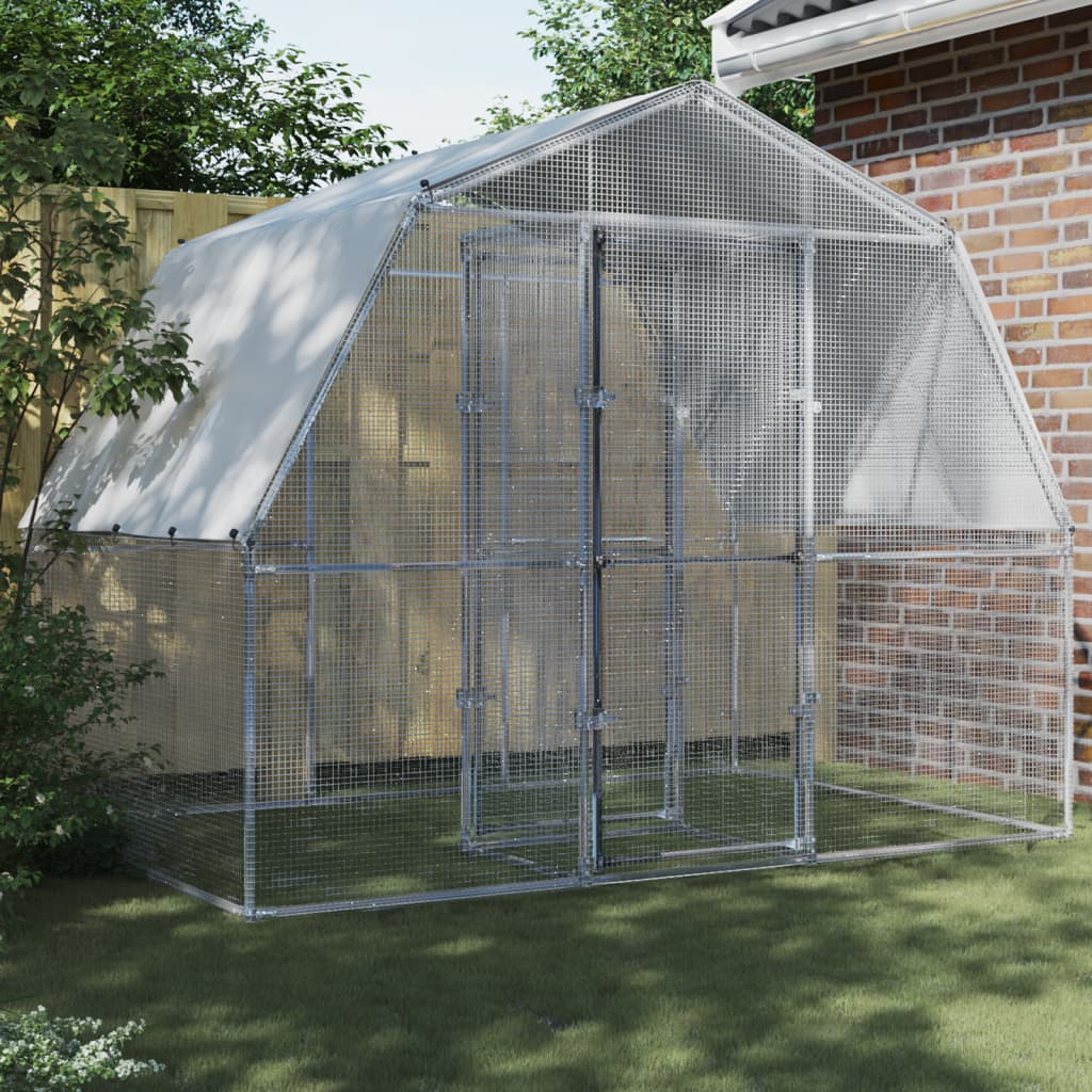 NNEVL Chicken Cages with Roof and Door Silver Galvanised Steel