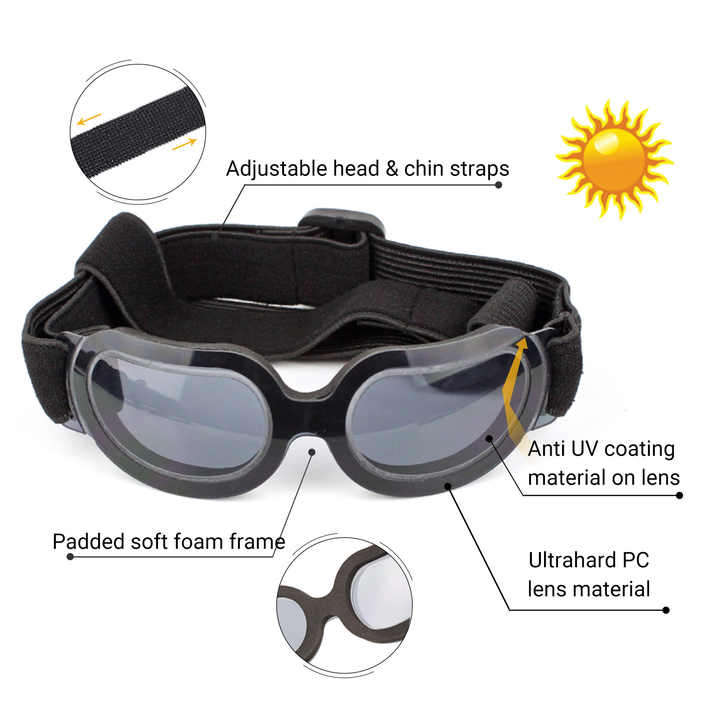 NNEDSZ Silver Lenses Pet Sunglasses for Dogs and Cats - UV Protection, Adjustable Strap, Anti-Wind and Anti-Fog Pet Goggles